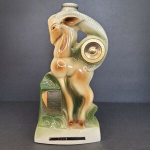 VTG 1958 Jim Beam Ram Decanter Ceramic Regal China Thermometer Calendar Empty